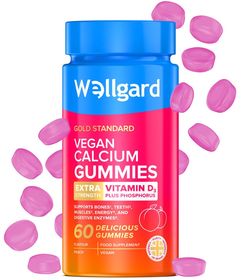 جواهر الكالسيوم النباتية من ويلغارد، فوسفور، بنكهة فواكه طبيعية، تدعم صحة العظام والعضلات والأسنان، مصنوعة في المملكة المتحدة